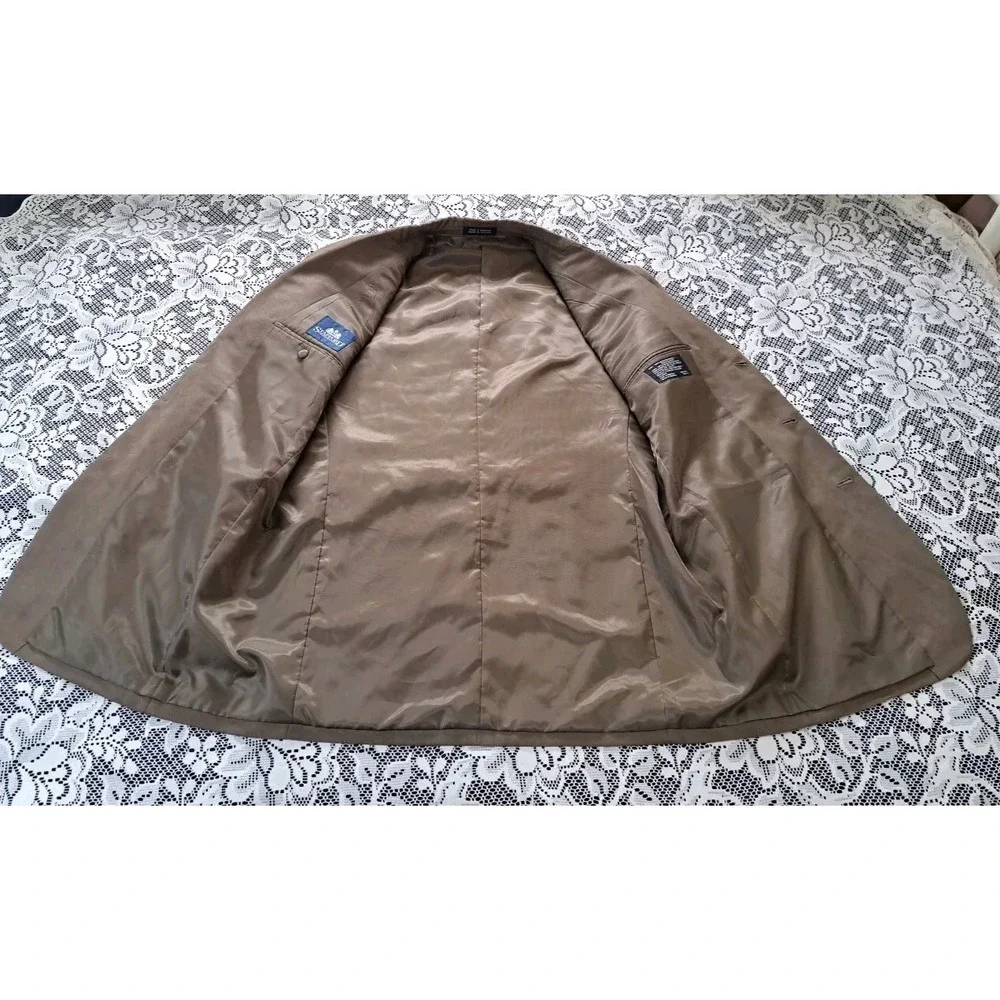 Stafford Sport Coat 42L Brown Faux Suede Blazer‎ Three Button Micro Polyester